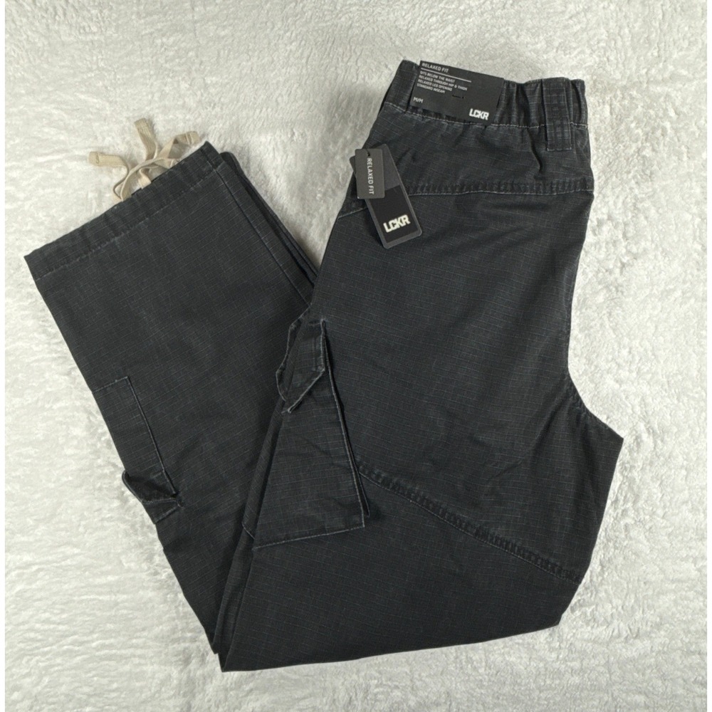 LCKR Mens Medium Palermo Cargo Pants Black Relaxed Fit Utility Ripstop NWT